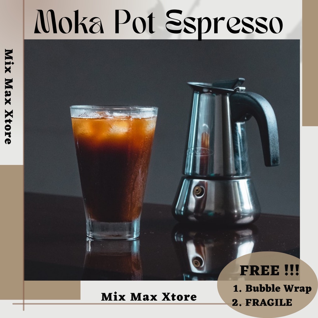 OneTwoCups Espresso Coffee Maker Moka Pot Teko Stovetop Filter - Silver (Z20)