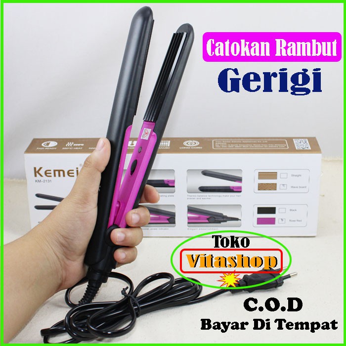 Kemei KM-2131 Catokan Rambut Catok Gerigi 2in1 Temperatur suhu