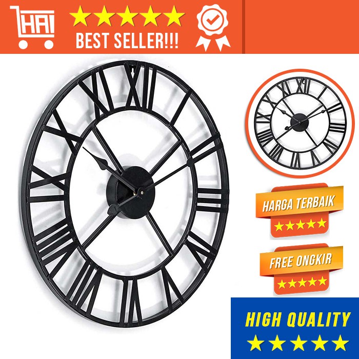 JAM DINDING BESI JUMBO ROMAWI JAM DINDING BULAT BESAR ANGKA ROMAWI DESAIN MEWAH ELEGAN MINIMALIS