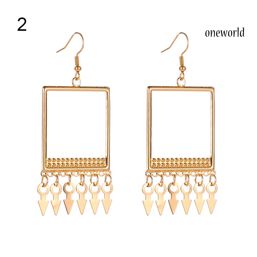 OW# Ethnic Women Heart Rhombus Geometric Dangle Tassel Hook Earrings Jewelry Gift