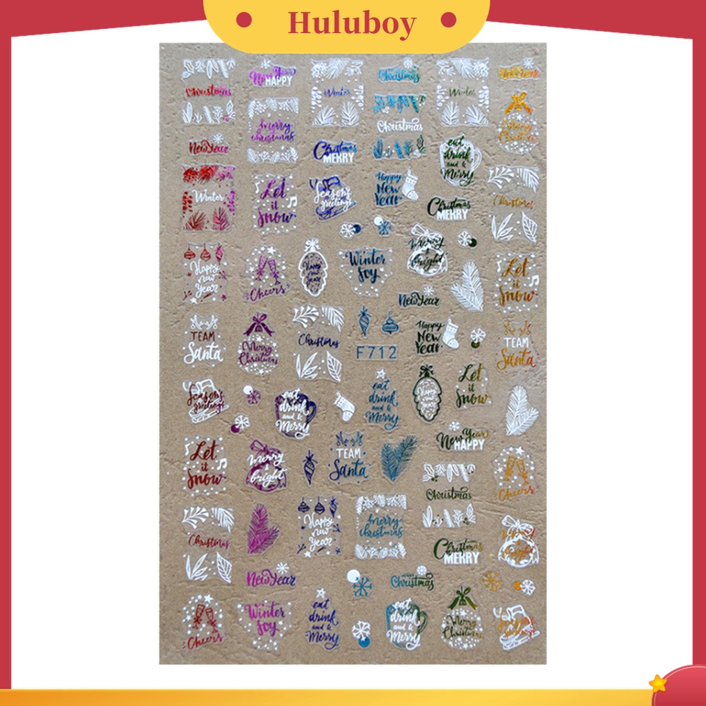 Huluboy Huluboy♡ 1 Lembar Stiker Nail Art 3D Desain Natal Warna-Warni Untuk Wanita