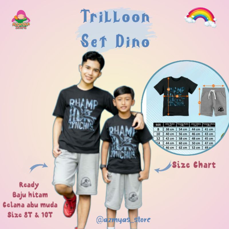 Ready Trilloon set dino size 8T&10T stelan anak laki celana pendek