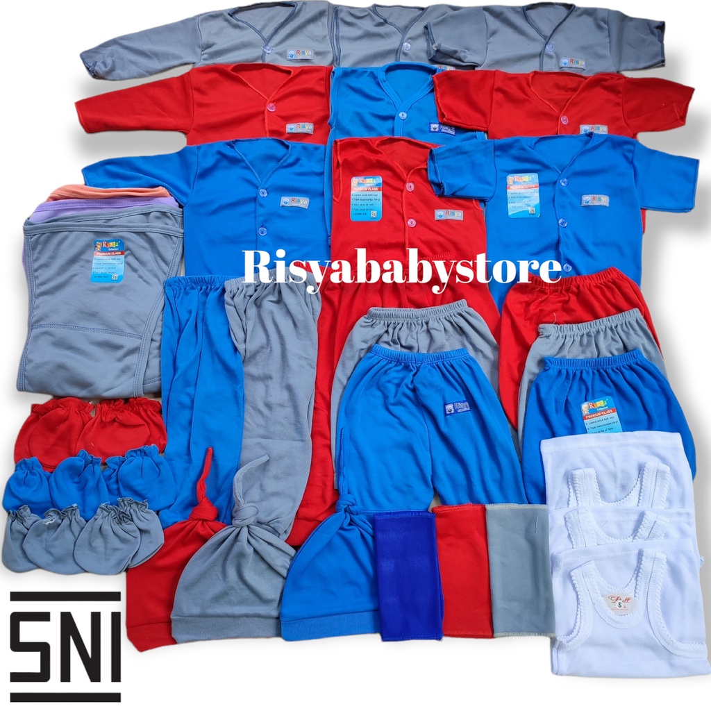 Perlengkapan bayi lahir lengkap /Paket 1 lusin BAJU BAYI SNI/ paket perlengkapan bayi 40 pcs / Grosir baju bayi newborn/ singlet bayi / waslap bayi /gurita bayi/ Baju newborn/ popok bayi-39 SQ1 AMB