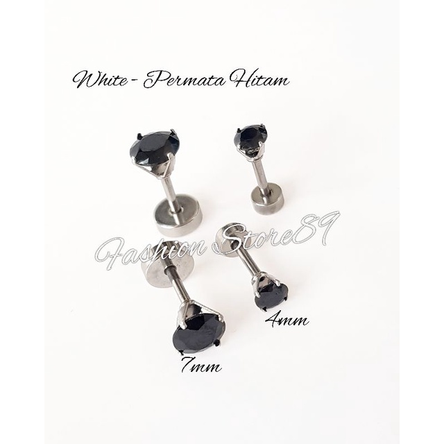 Titanium Anting Roda Permata Zircon Black White Antikarat anting roda Pria Wanita Impor