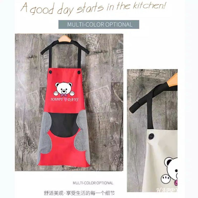 Celemek Masak BEAR Apron Dapur Anti Minyak dan Waterproof Lap 3 Tangan