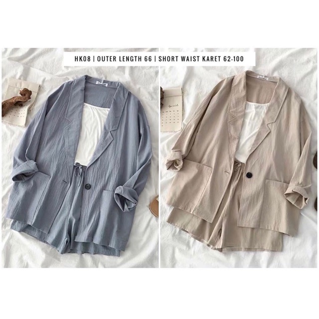 Korean blazer dan short pants one set (baju korea)