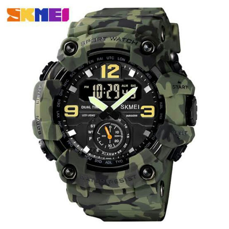 JAM TANGAN PRIA SKMEI ORIGINAL 1637 ARMY CAMO DORENG DUALTIME WATERRESIST