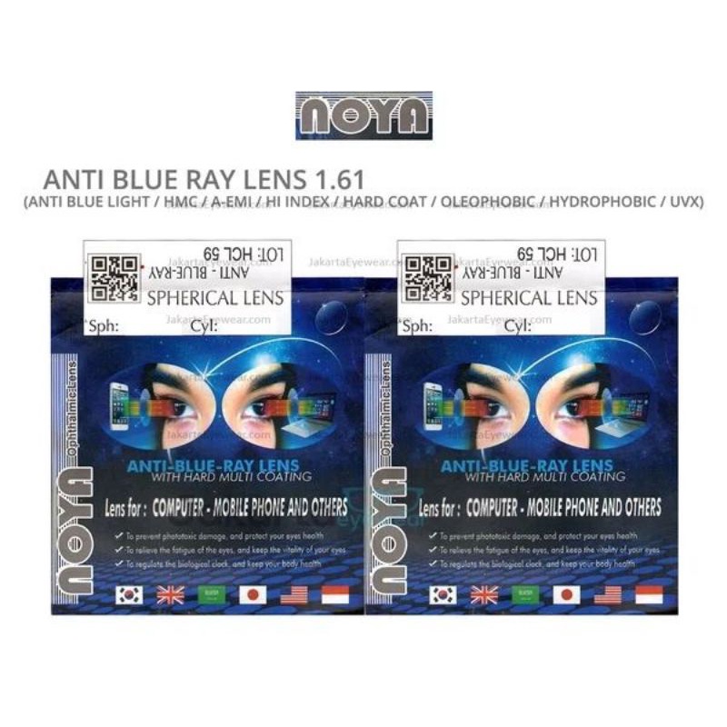 Lensa Noya Anti Blue Ray Light Hi Index 1.61 Max-10.00 Cyl-4.00