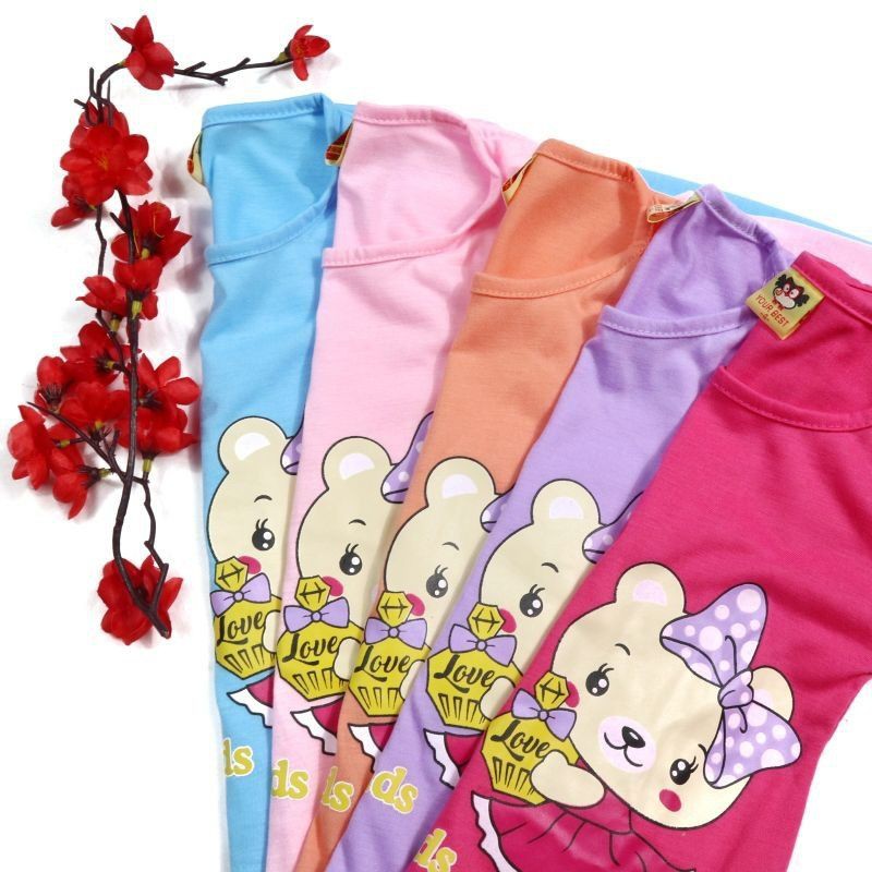 SETELAN SIKUNING PAKAIAN BAJU ANAK PEREMPUAN 2-7 TAHUN MOTIF BEAR CHIT LENGAN PANJANG