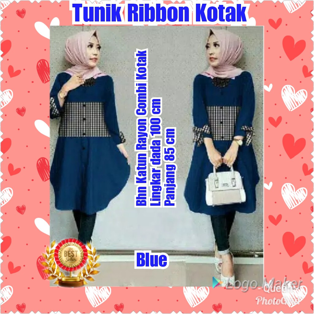 TERMURAH TUNIK RIBBON KOTAK BLUE/CREAM/MAROON/NAVY/MUSLIM/KONDANGAN/PESTA/TERMURAH