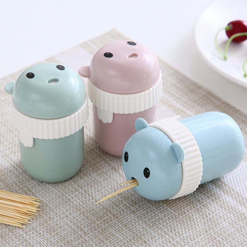 Botol Penyimpanan Tusuk Gigi Portabel Tahan Debu Motif Kartun Ukuran 5x8cm Untuk Ruang Makan