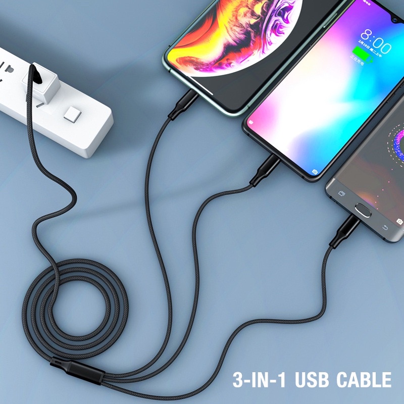 HARGA PABRIK / Kabel Charger 3 In 1 Tipe C Ke Usb-C / Micro Usb / Pd Bahan Nilon