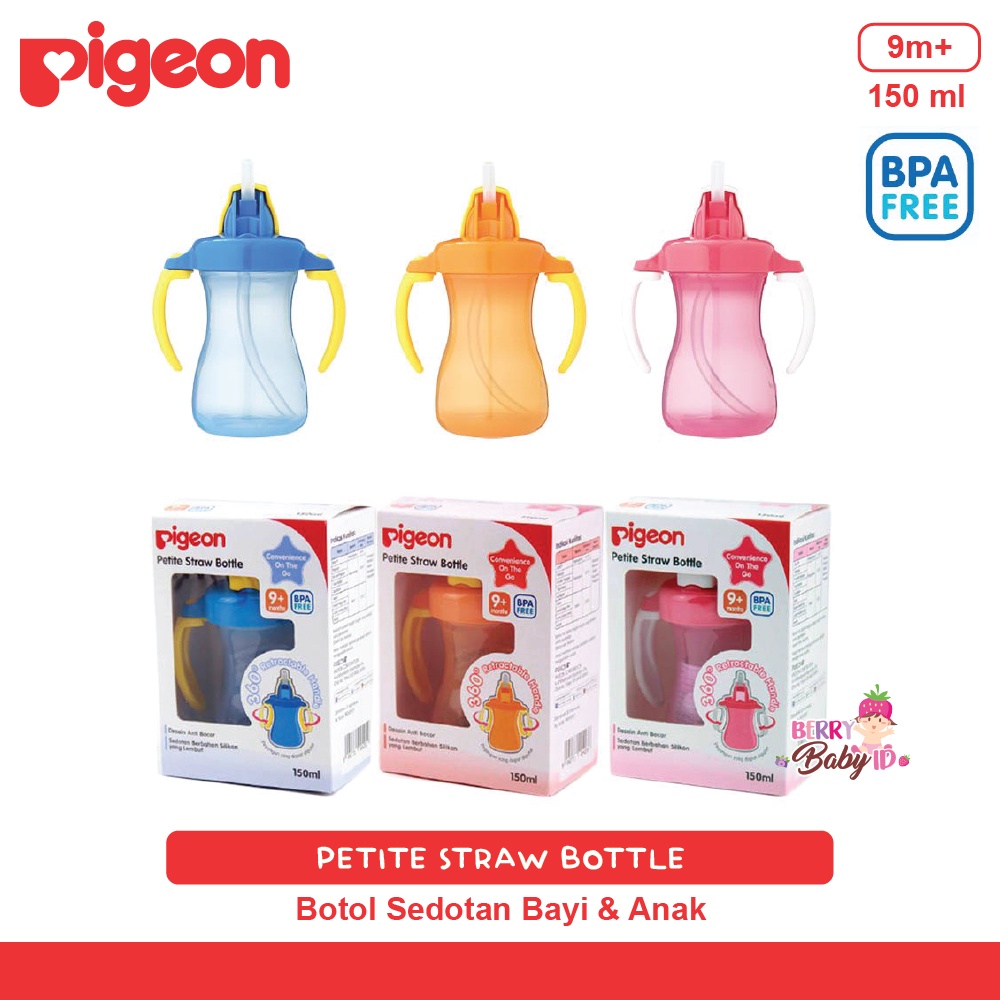 Pigeon Petite Straw Bottle Botol Minum Sedotan Bayi Anak BPA Free 9m+ Berry Mart