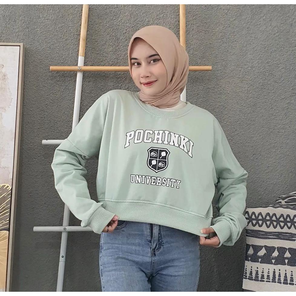 Pochinki sweater crop big size motif print kekinian lucu