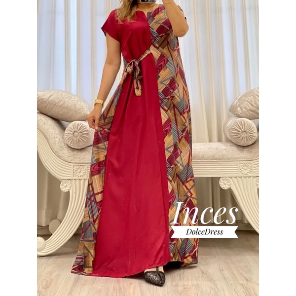 Daster Arab DOLCE INCES Original Label Dress Rayon Super-ATIFA: MERAH MARUN