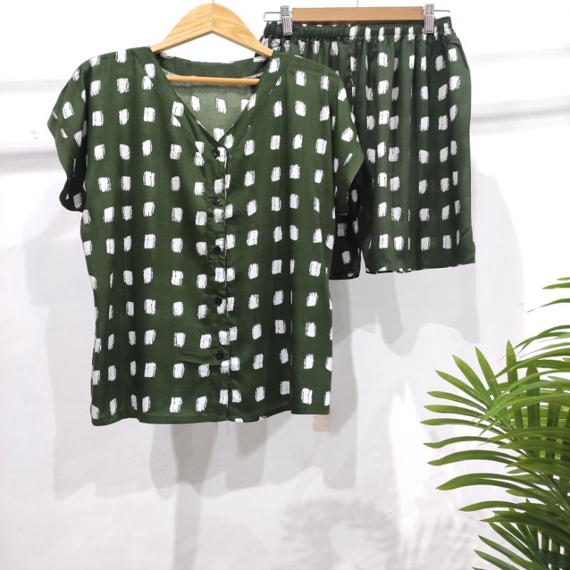 PIYAMA KANCING PENDEK HITS PIYAMA KANCING BUSUI | PIYAMA RAYON | HOMEWEAR-NK pD PP