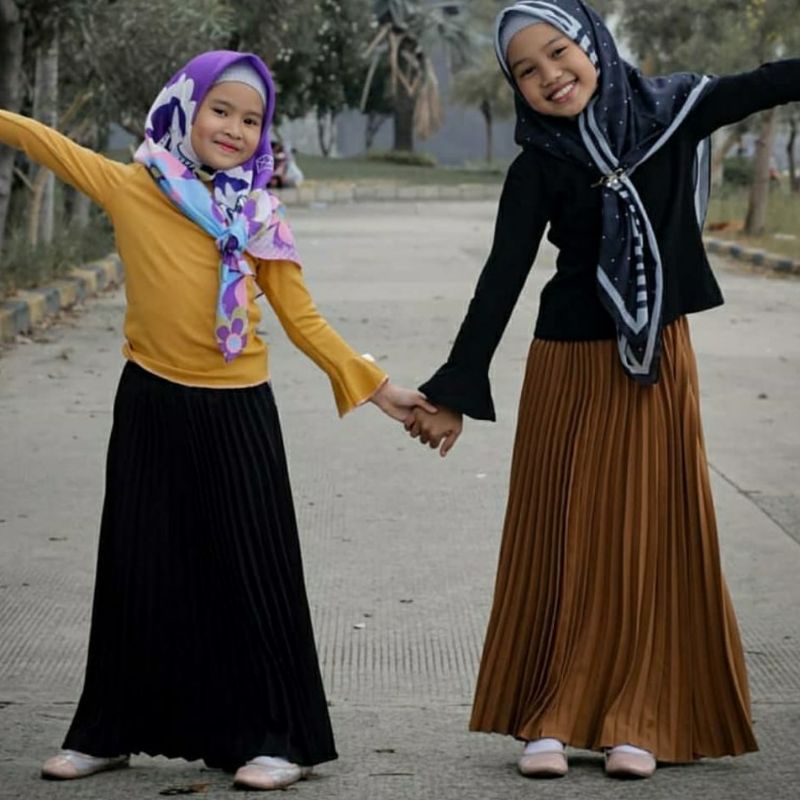 ROK PLISKET ANAK POMPOM HYGET | PLEATED LONG PLISKET USIA -2 -- 10  TAHUN