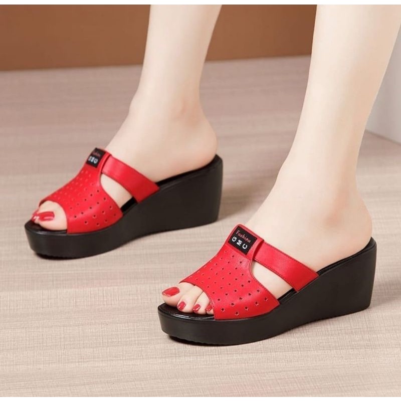 Wedges Tebal Import Wanita Wejes Cantik Sendal Wedjes Wanita Remaja De Wedges Resleting Promo 12.12 