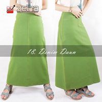 Rok Zetha Panjang Wanita Warna Denim Daun | Rok Kerja Kantor | Rok Denim | Rok Model A - Line | Rok 