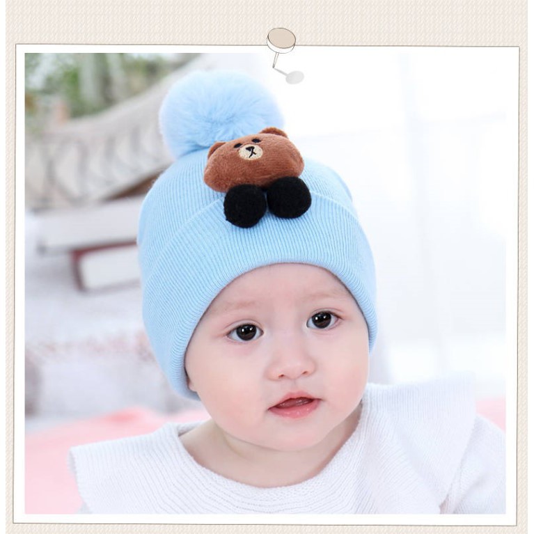 PGT - Topi Kupluk Rajut Bayi Telinga Motif Beruang Cokelat Tanpa Scarf/Syal