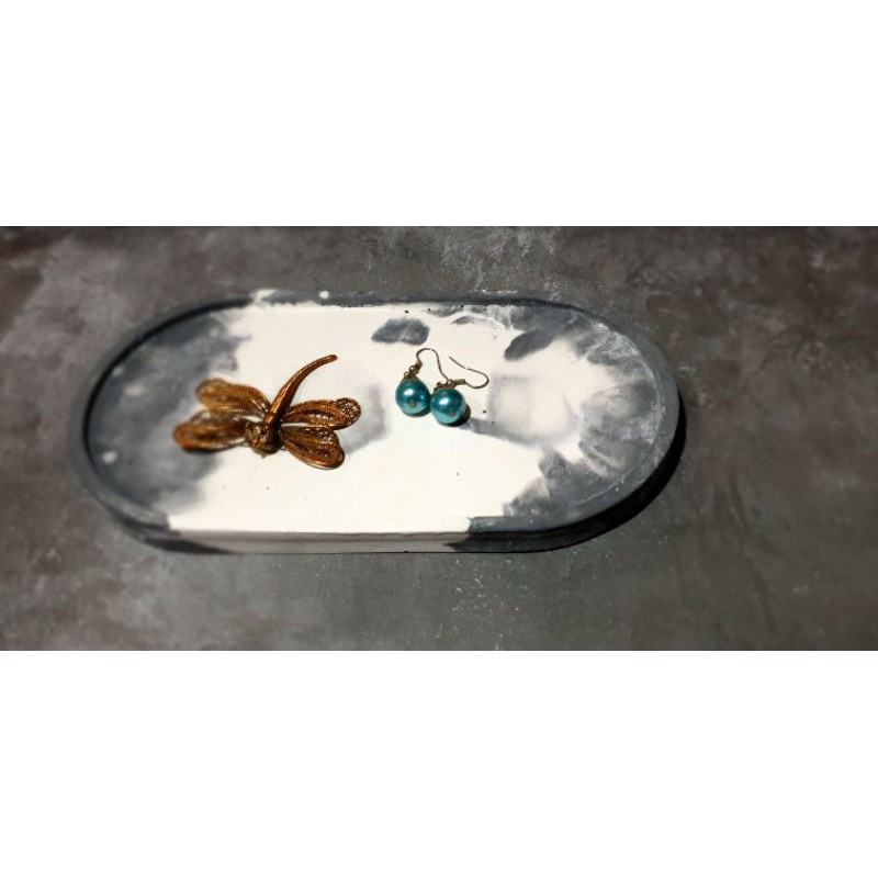 tatakan alas pot semen motif marbel hitam || concrete tray