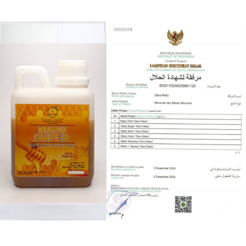 

MADU SUPER 500gr (Madu+Beepollen+Royal Jelly+Propolis) + Bonus Masker