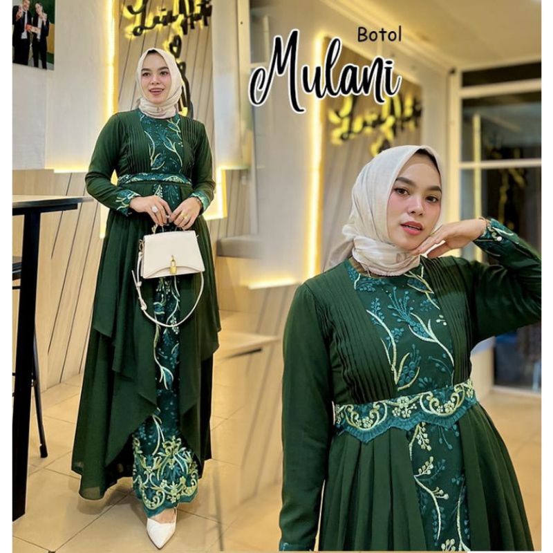 GAMIS MULANI HIJAU BOTOL / GAMIS BRUKAT / GAMIS WISUDA / BRIDESMAID / SERAGAM BUSANA MUSLIM / GAMIS 