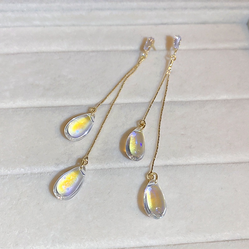 Anting Rumbai Bentuk Tetesan Air Bahan Zirkon Resin Gaya Korea Untuk Wanita
