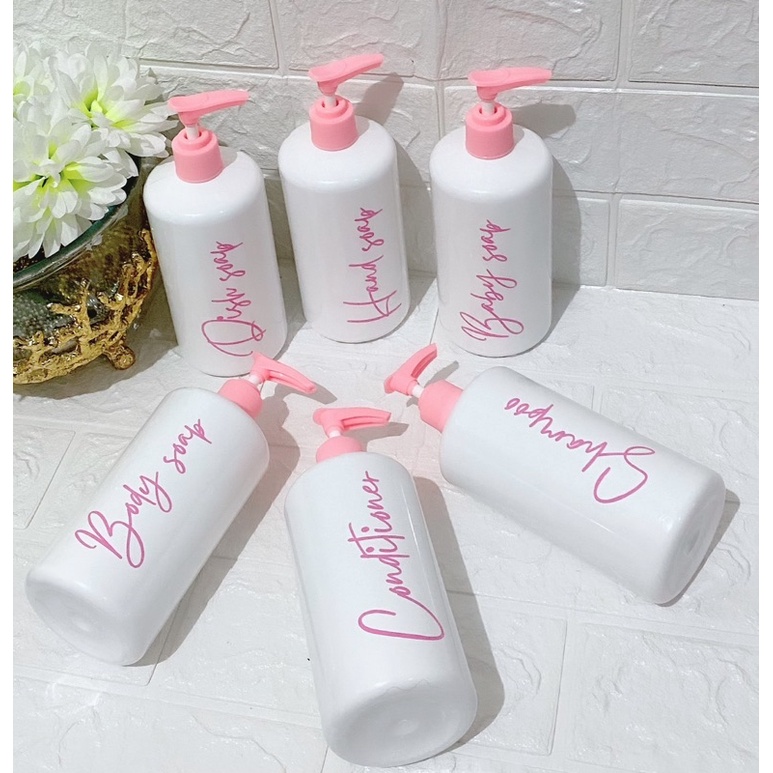 botol glossy 500ml pink edition. aesthetic bottle minimalist refill organizer tempat sabun cair pump estetik