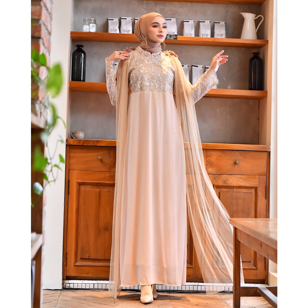 Permata Olshop / Gamis Lebaran Ceruty KD / Baju Lebaran Kekinian / Gamis Kebaya Modern / Gamis Pesta Mewah