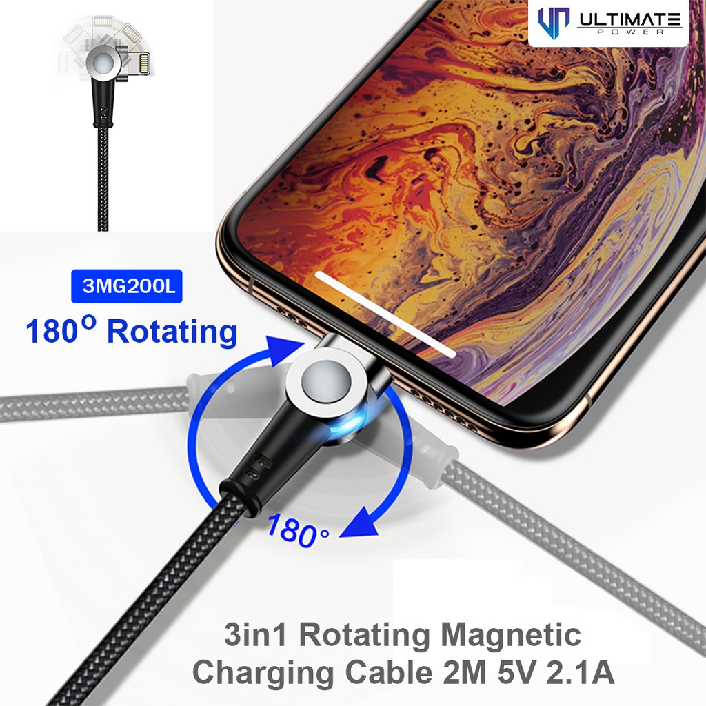 Data cable 3in1 Rotating MagneticMagnUltimate Power Charging Cable 2M 5V 2.1A 3MG200L