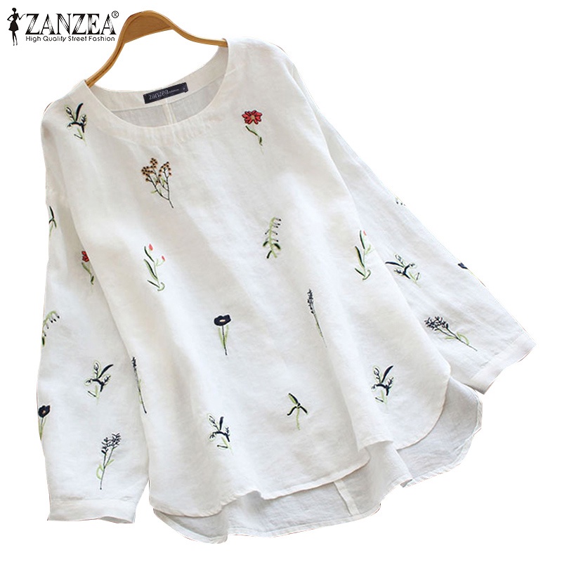 ZANZEA Women Emboridery Vintage O Neck Casual Long Sleeve Blouse