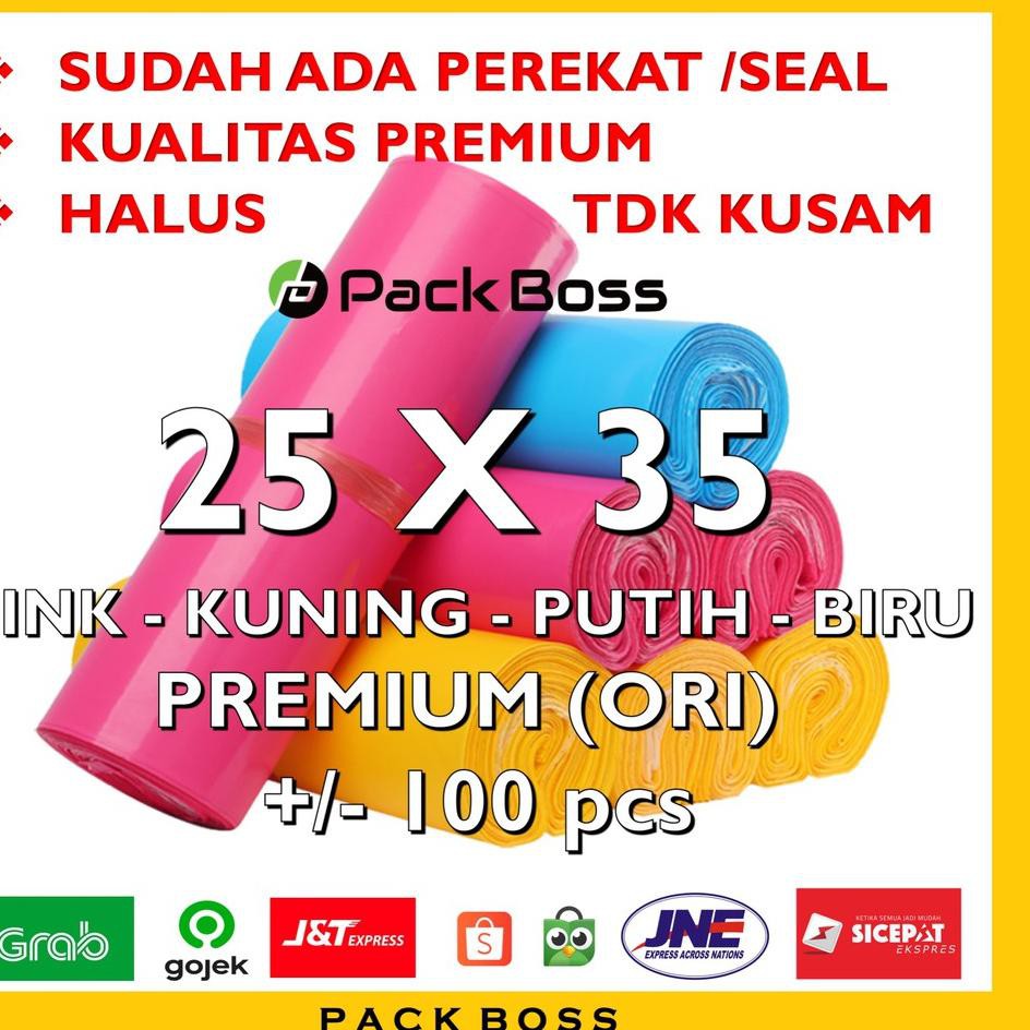 

☇8FF POLYMAILER PACKBOSS 25X35 ISI ±100 TEBAL *KUALITAS BOSS, TERMURAH* ⁎ ★★★★★