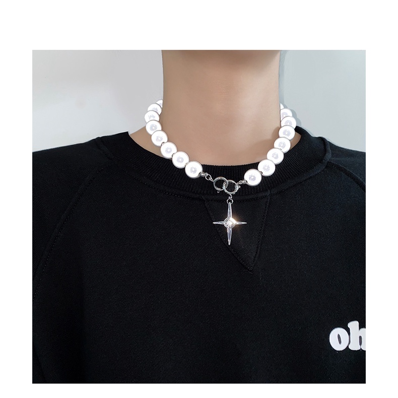 Cross Pearl Zircon Necklace Accessories Temperament Hip Hop Clavicle Chain