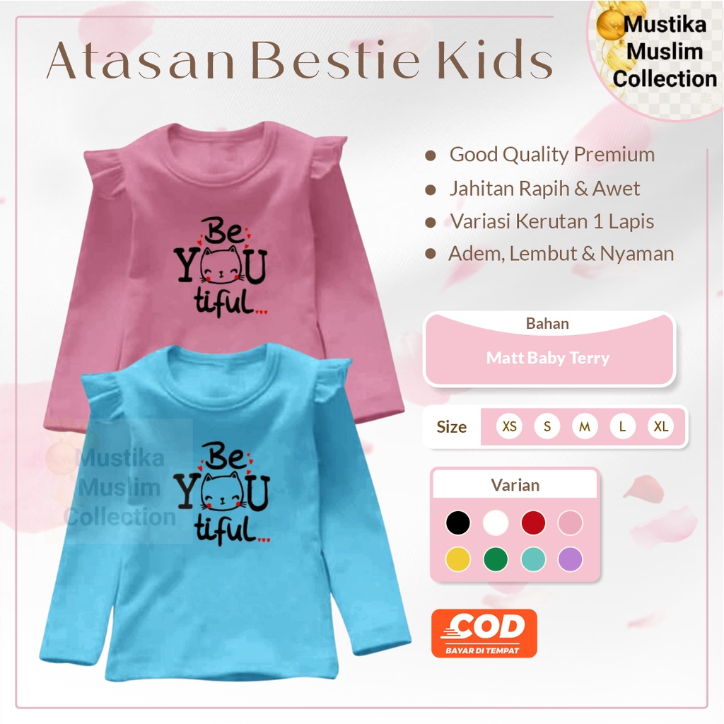 Atasan Kaos Anak Perempuan Lengan Panjang Model Kerutan/Atasan Bestie Kids 1-14 Tahun Matt Babyterry