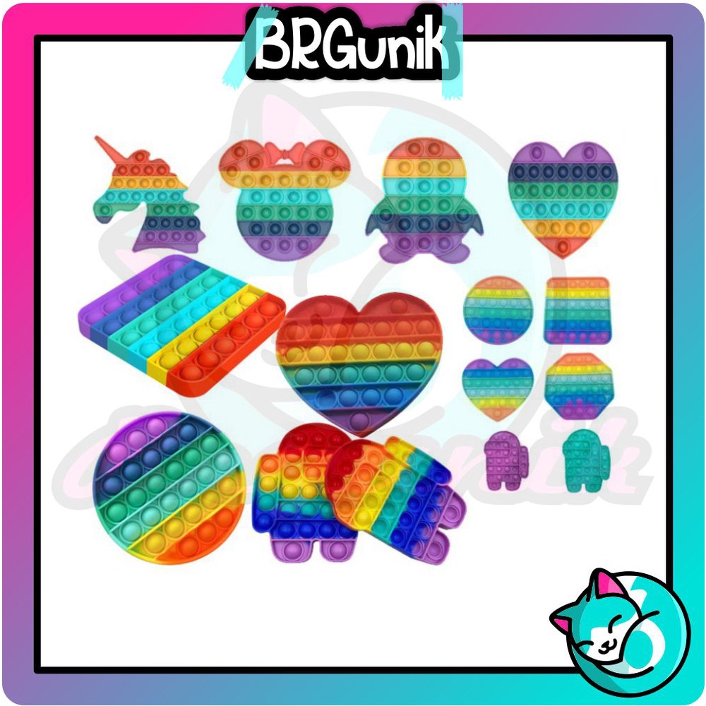 BRGUNIK Pop It Murah Rainbow Unicorn Fidget Push Pop Its Fidget Toy Push Bubble Kids Popit R412