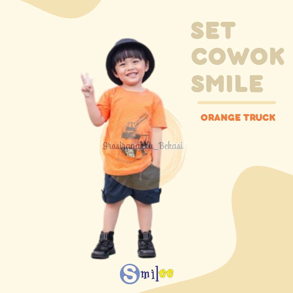 Setelan Anak Cowok Orange Truck Size 1, 2, 3 thn