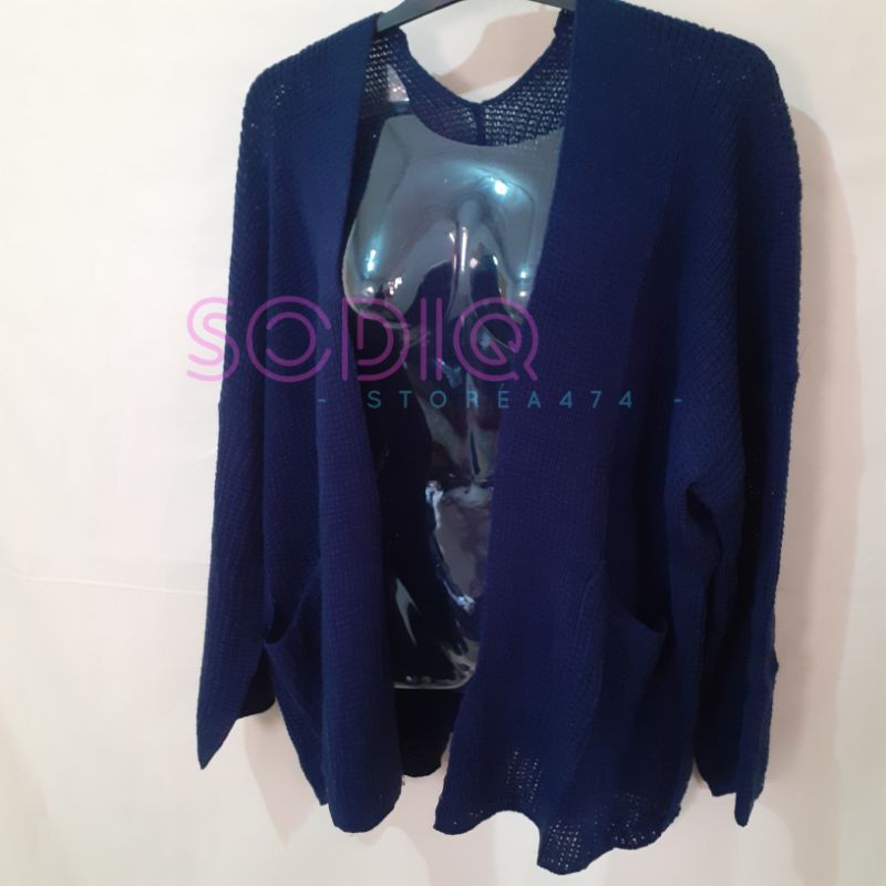 Cardigan Oversized Cardi Outer LOOCY PREMIUM Rajut Tebal Cardy Oversize Lavella Wanita-Navy