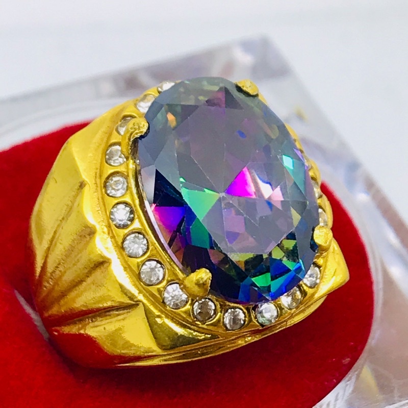 Cincin Permata Rainbow Mystic Quartz