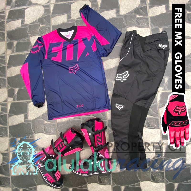 Jersey, Celana, Sarung Tangan &amp; Sepatu Fullprint with Protectors Fullset MX Trail Motocross - Paket Bundling FOCTFG070102-F48