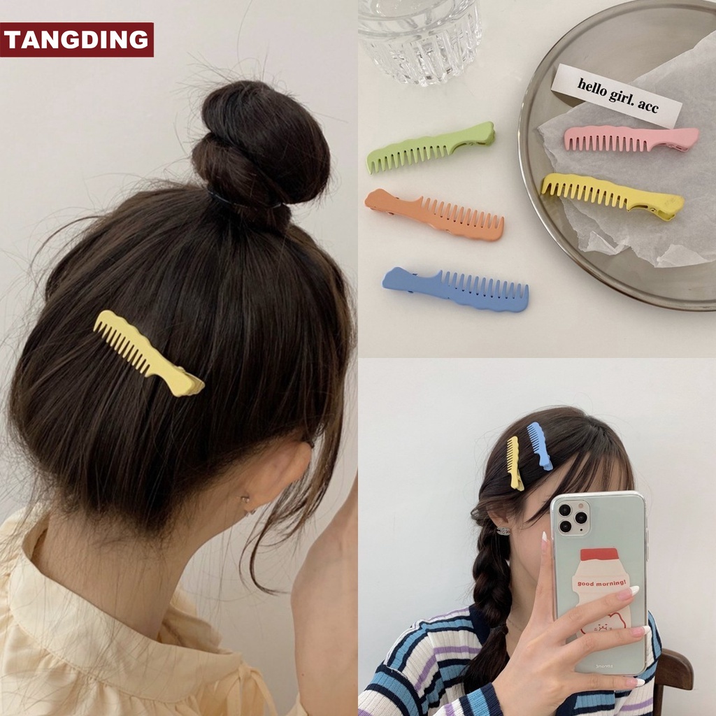 【COD Tangding】5 Colors Girl Heart Comb Hairpin Cute Candy Bangs Clip Duck Beak Clip Hair Ornament