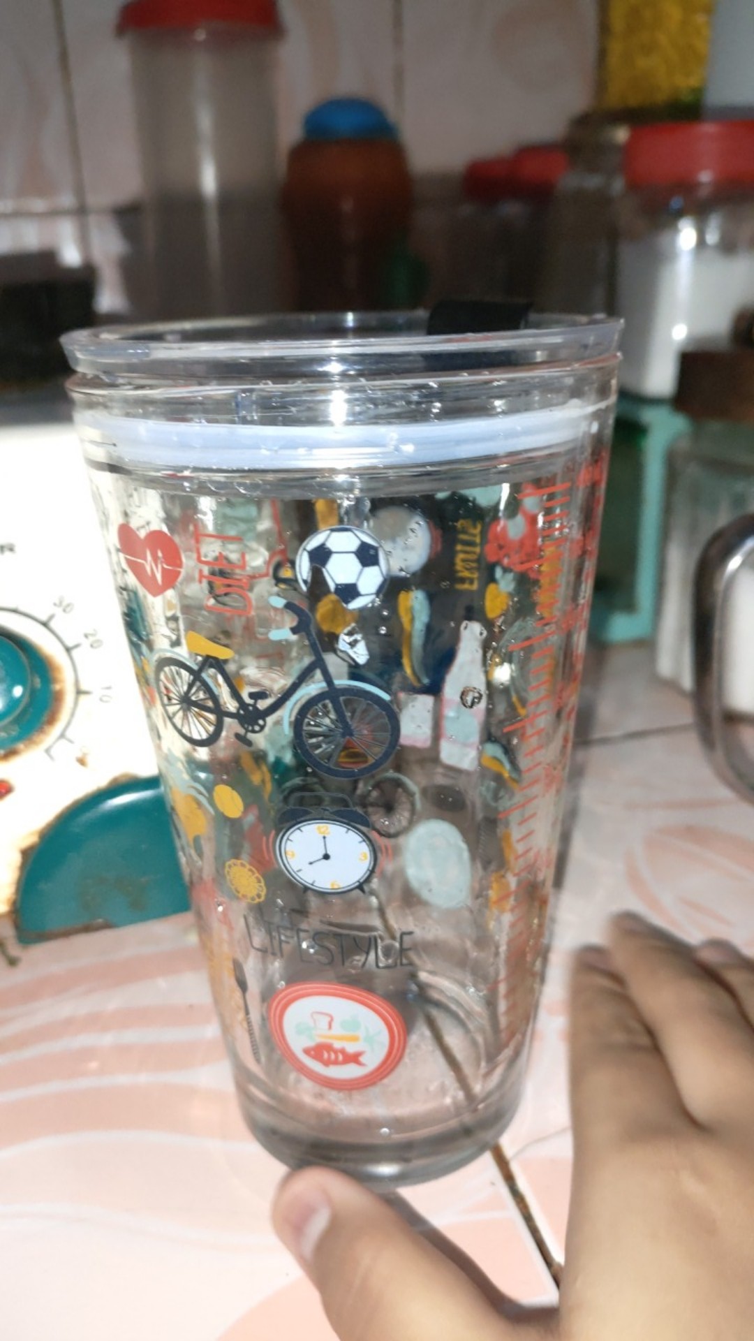 Mug Kaca + Sedotan+ Pegangan/glass Handle + Straw Gelas Kaca Motif Karakter/gelas Karakter 350ml