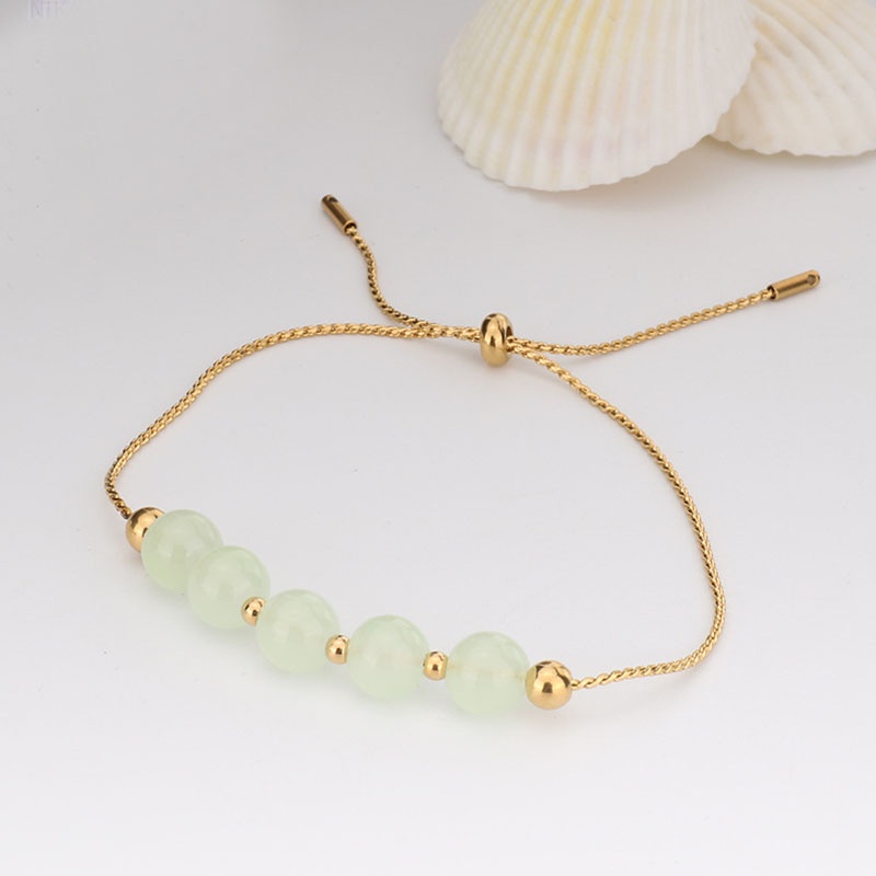 Gelang Tangan Manik-Manik Batu Jade Hetian Natural Adjustable Untuk Wanita ACKER
