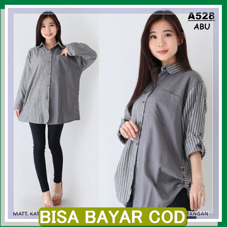 Baju Atasan Remaja Terbaru 2021 Zora Top Lucu Kemeja Wanita Kekin QN220 Kem Jumbo Rere Abu [Baju A