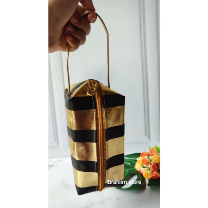 (POUCH LONTONG WARNA HITAM EMAS) POUCH SERBAGUNA / TAS KOSMETIK / POUCH MAKE UP BESAR / POUCH MAKE UP TRAVEL