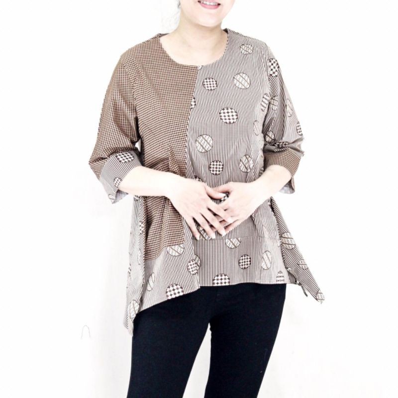 JB-50 Atasan blouse batik asimetris kombinasi  big size u/ wanita muslim / hijaber bhn katun