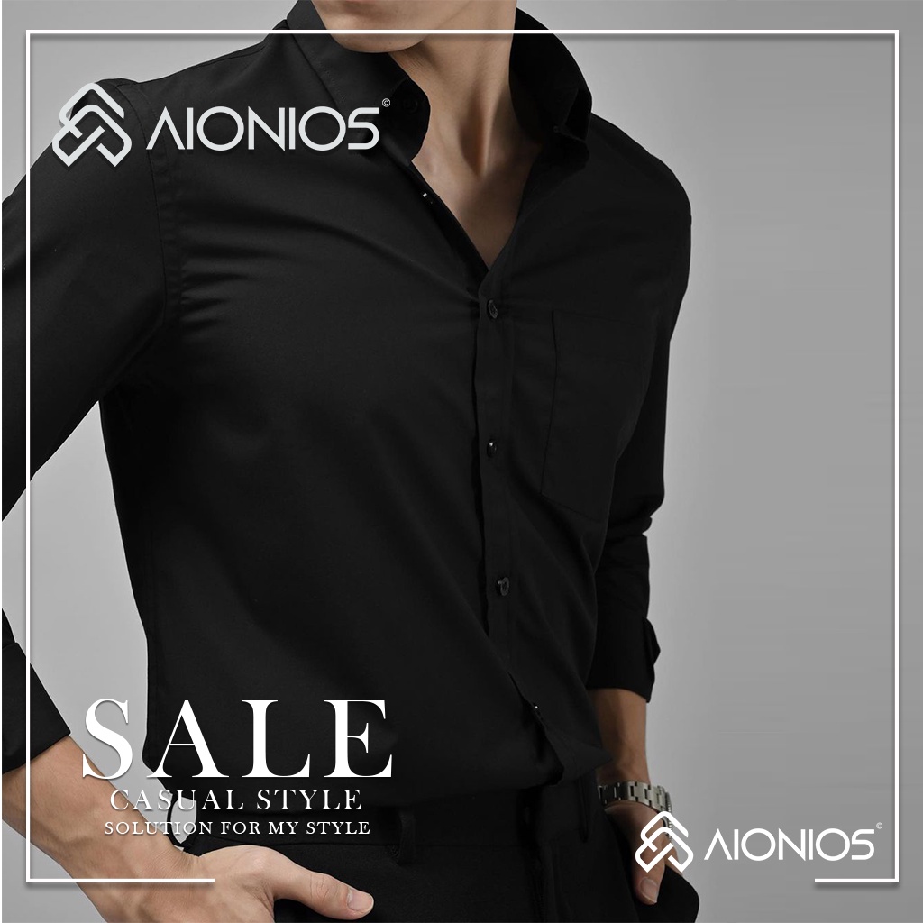 KEMEJA PRIA HITAM SLIMFIT TANGAN PANJANG / KEMEJA POLOS HITAM PRIA