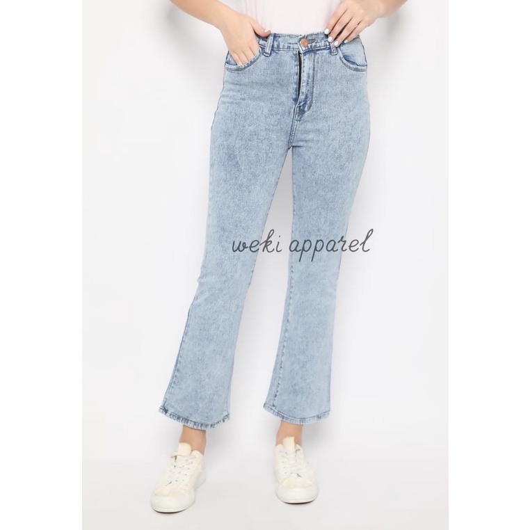 Weki Celana Cutbray Wanita Jeans Highwaist Snow Acid