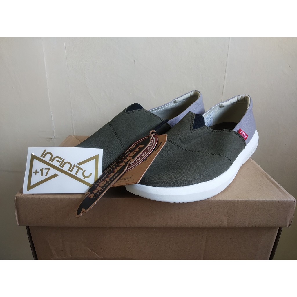 Wakai Original Shou Olive/Grey Men/Women/Unisex - Sepatu Wakai Slip On Pria/Wanita
