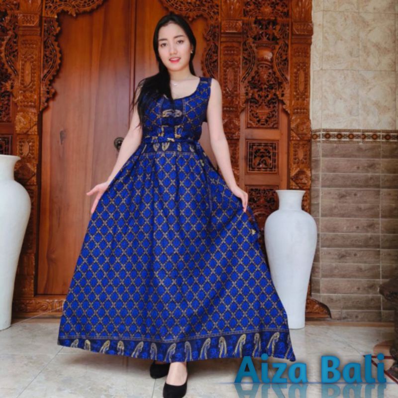 Dress Daster Panjang Puntung Motif Corak Batik Kotak Lengan Pendek Katun Super Premium Bali Terbaru 